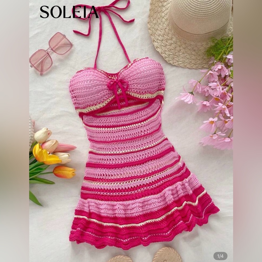 SHEIN Pink Striped Backless Dress